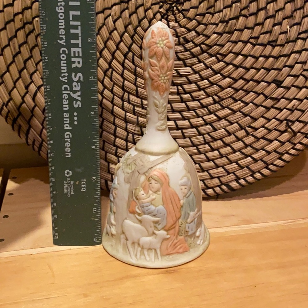 Ceramic nativity scene holiday bell